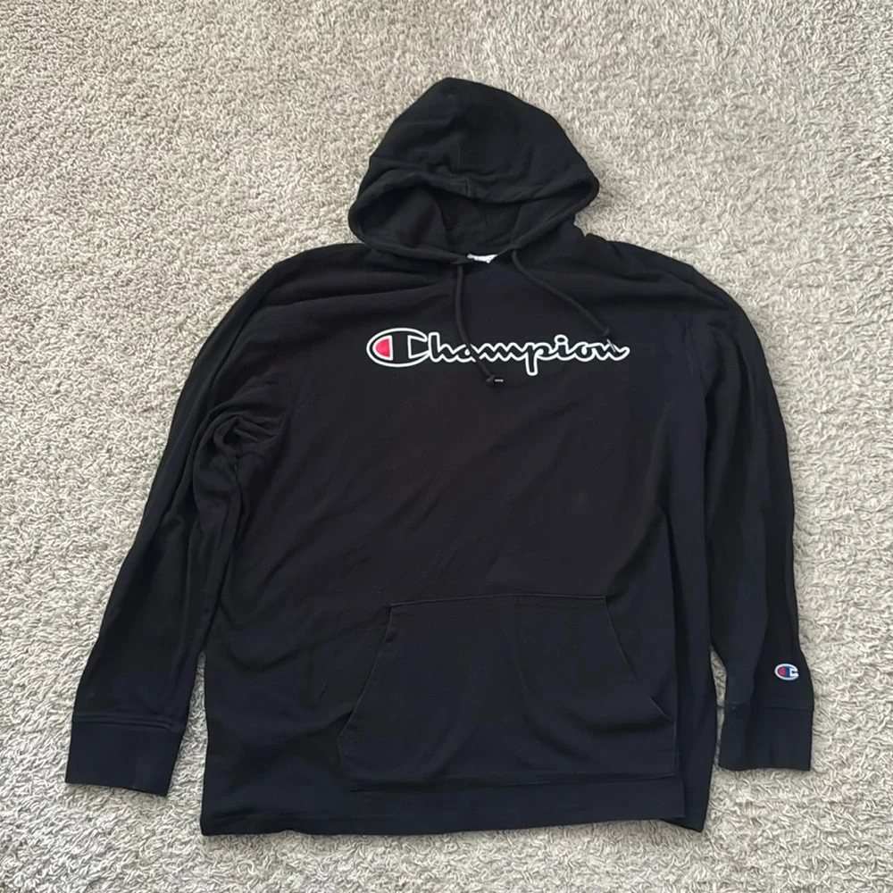 EUC Men’s Champion Black/White Script MidWeight Hoodie in Size 2XL - Picture 2 of 9